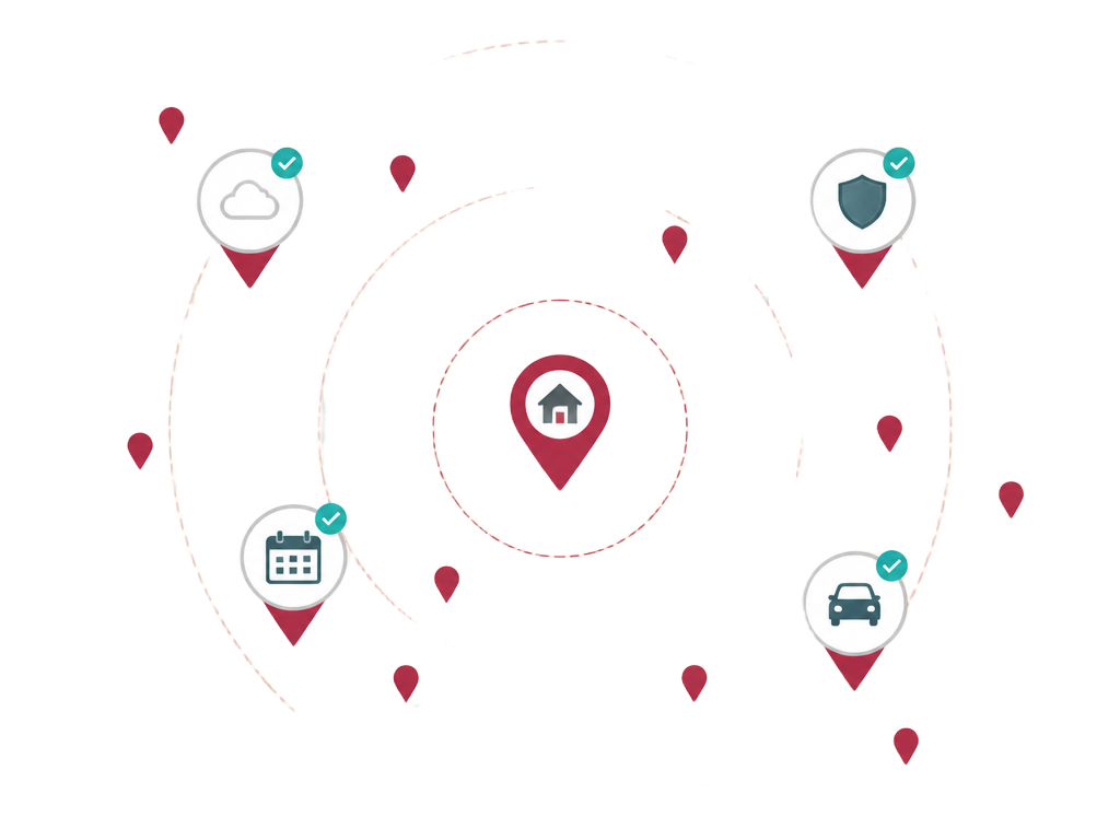 Illustrated map showing reports within a selected radius around your location